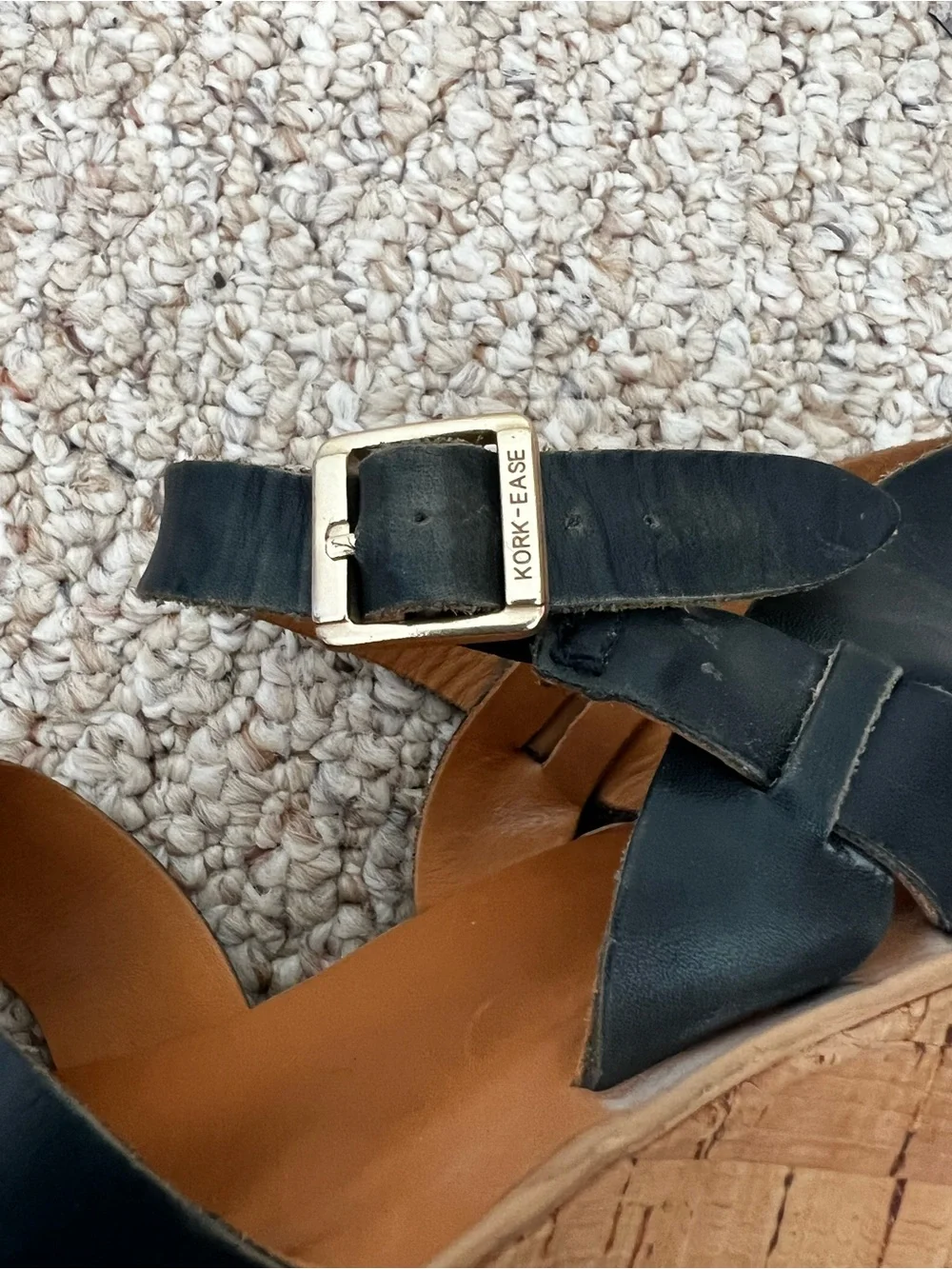 Kork-Ease Navy Leather Cork Wedge Sandals
